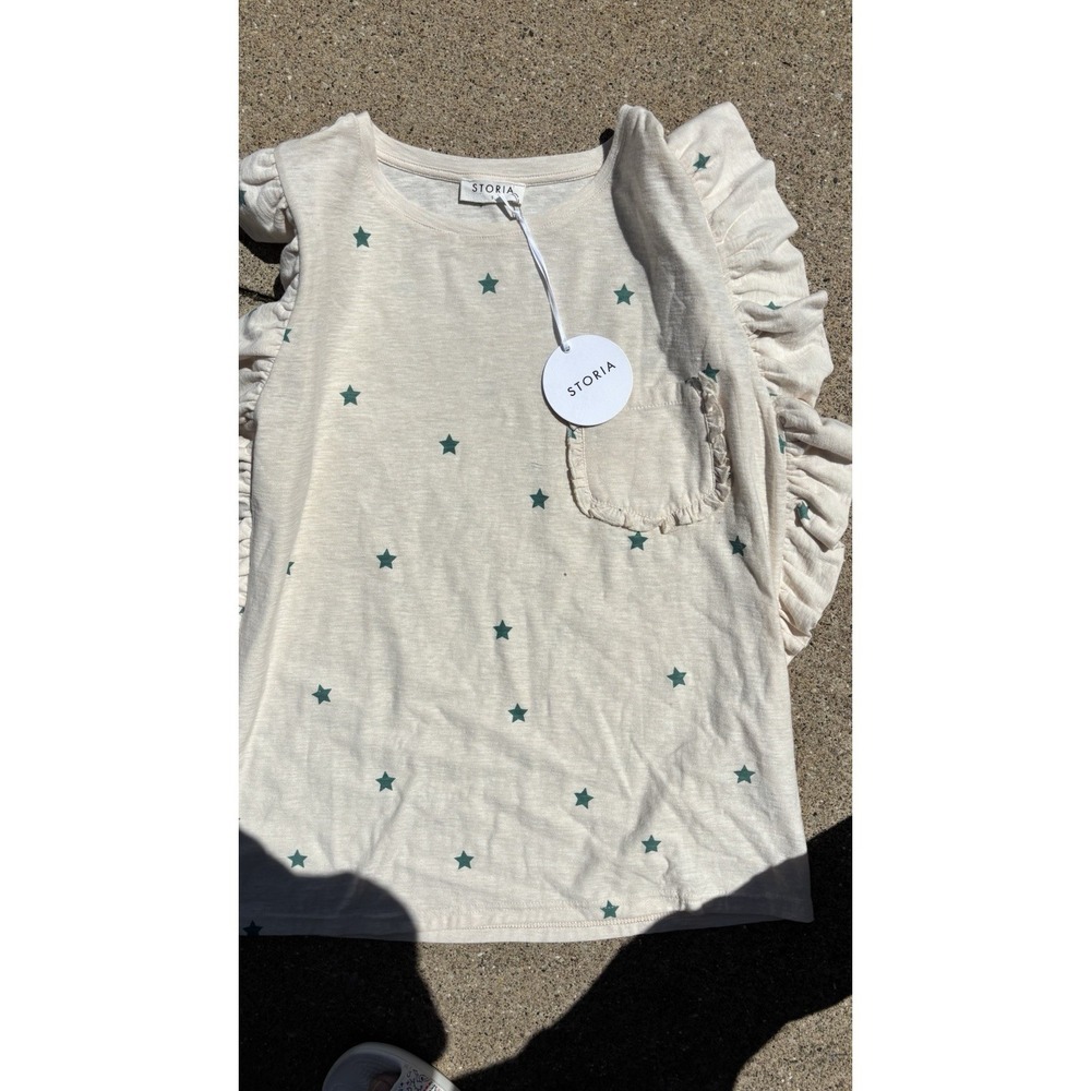 Storia Size S Ivory Sm  T-shirt Top w/stars embroidered *New* NWT Boutique